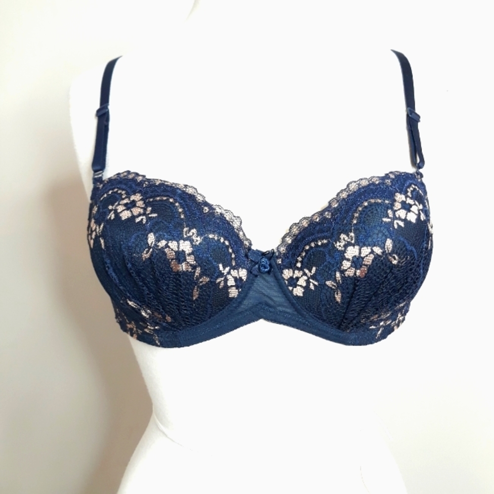 Honeydew Navy and Gold Lace Pushup Bra Size